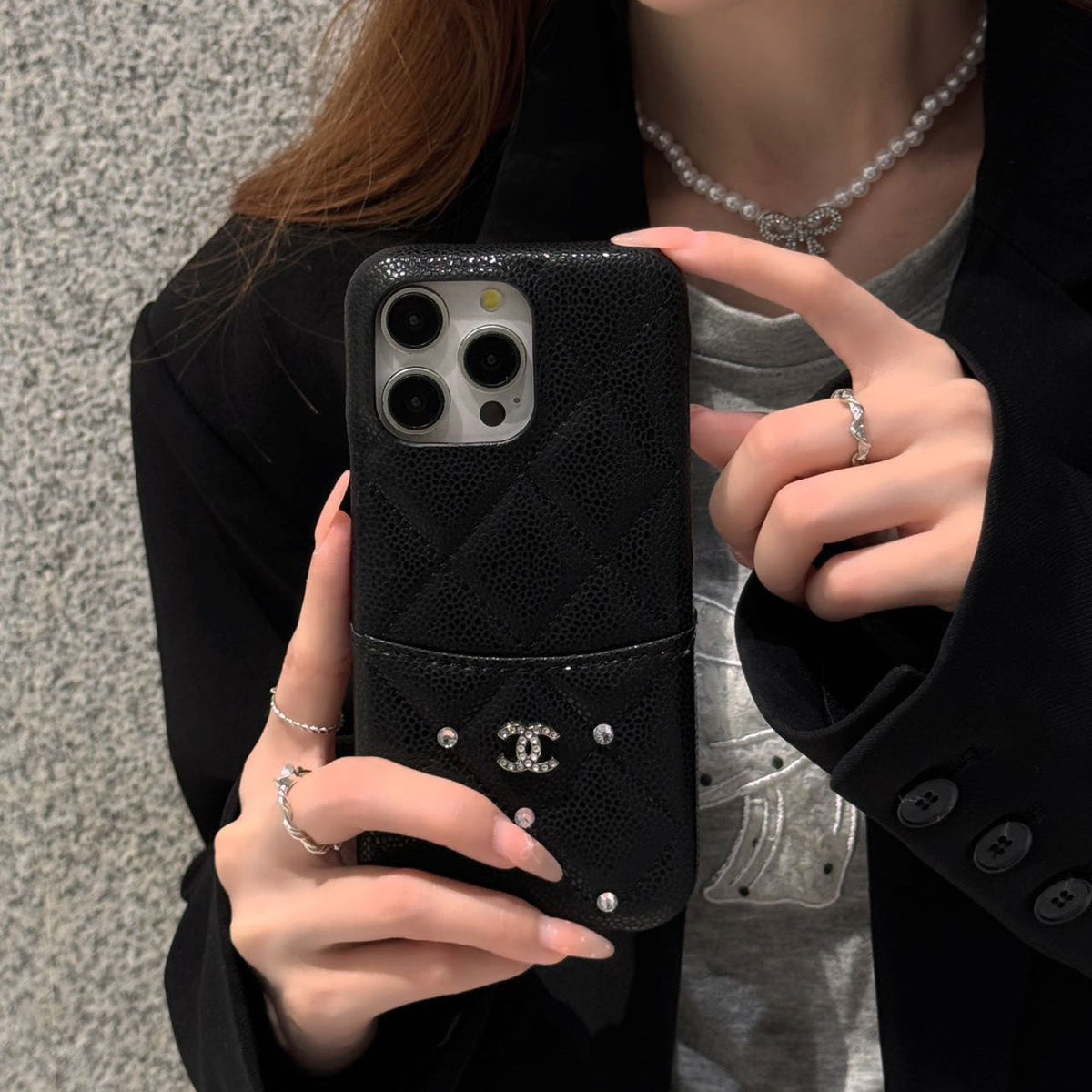 Fashion Leather Card Holder Diamond Case
