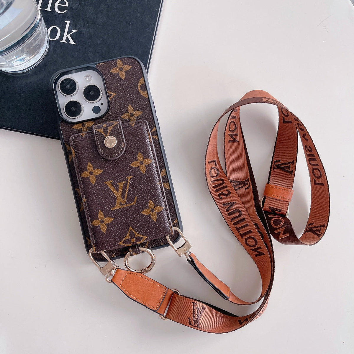 Classic Print Leather Card Crossbody Case