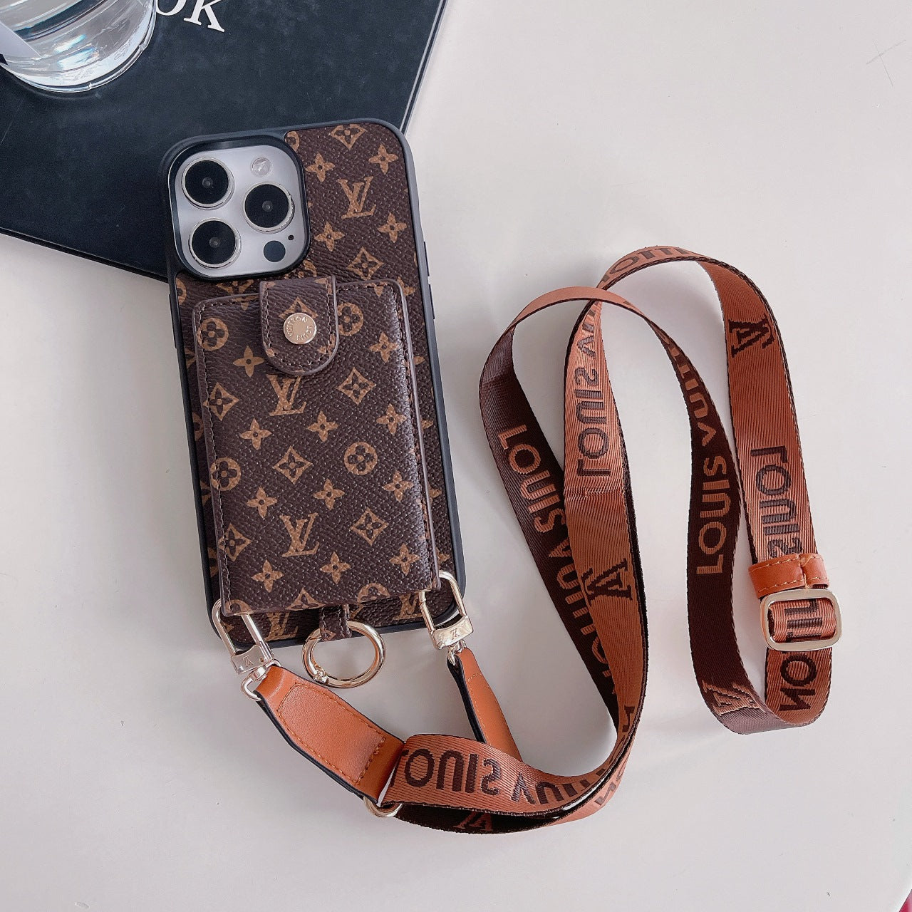 Classic Print Leather Card Crossbody Case