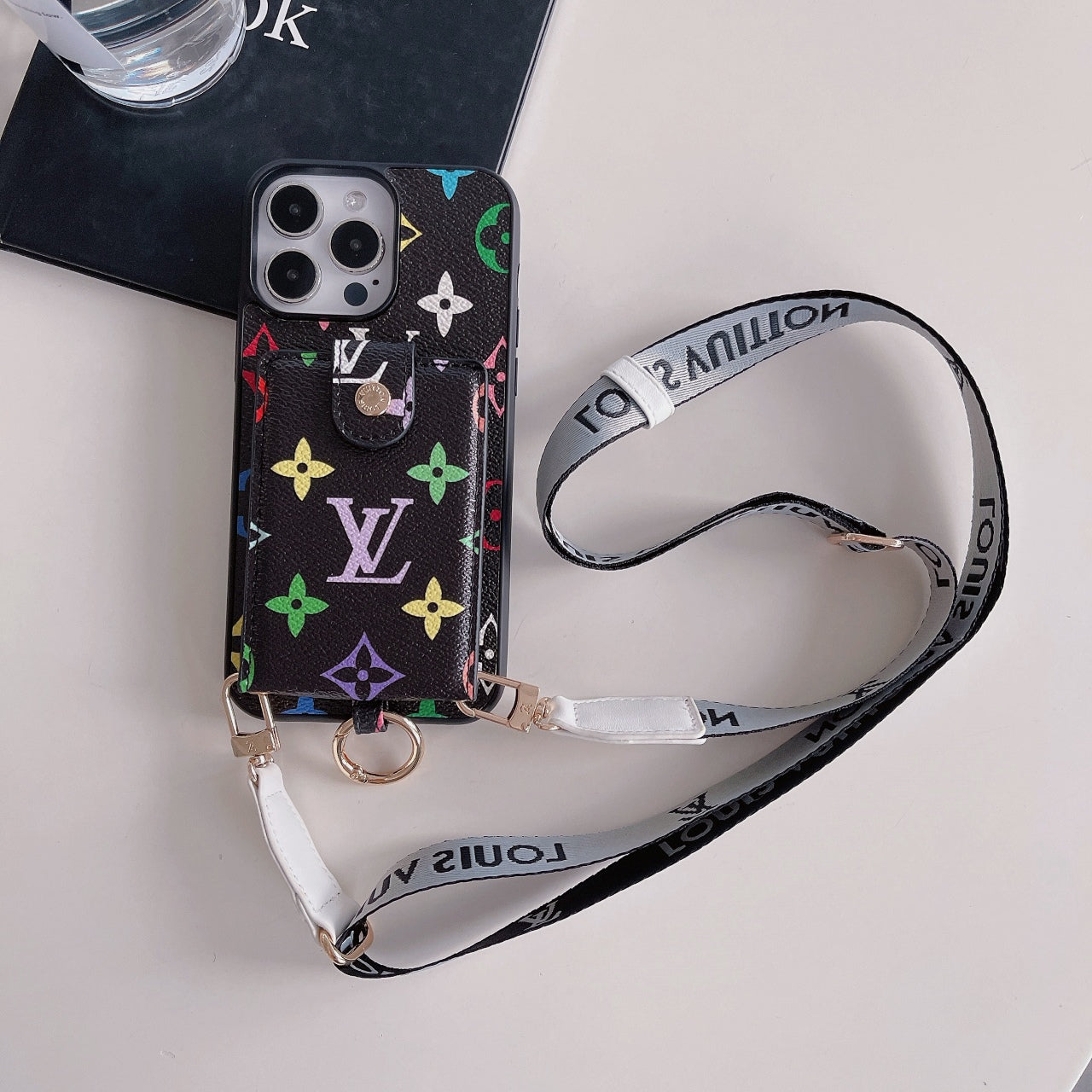 Classic Print Leather Card Crossbody Case