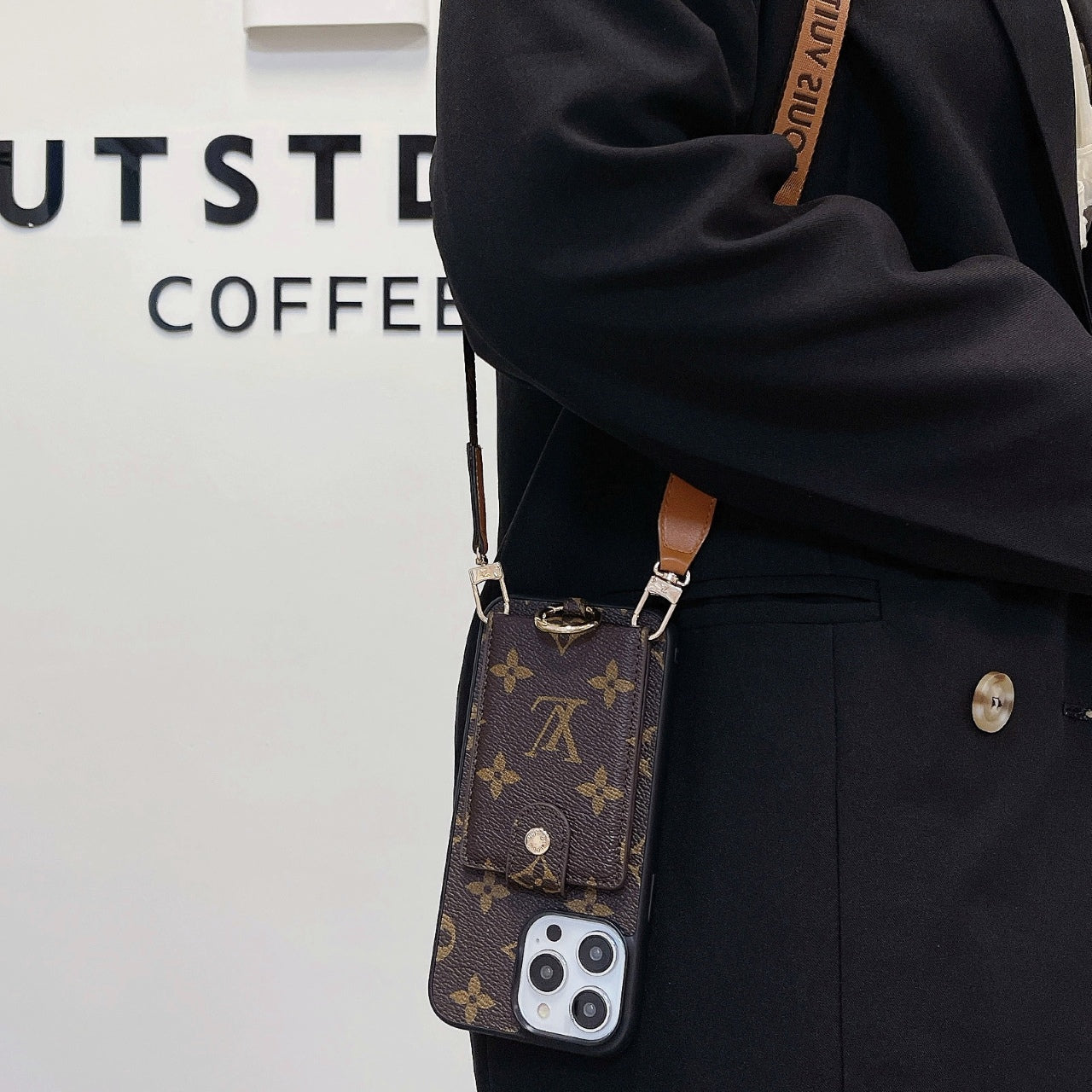 Classic Print Leather Card Crossbody Case