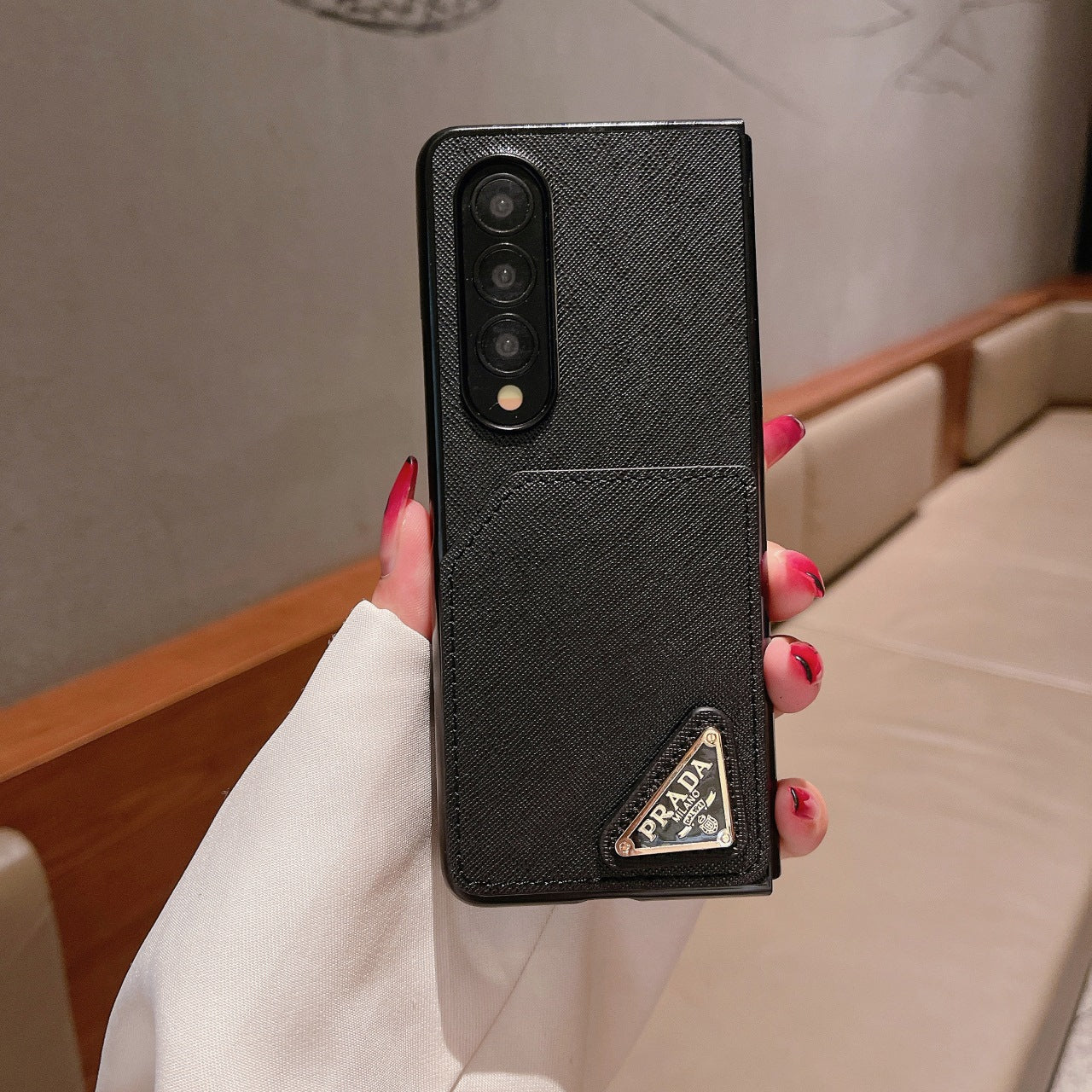Fashion Triangle Logo Leather Card Holder Fold Case