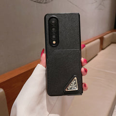 Fashion Triangle Logo Leather Card Holder Fold Case