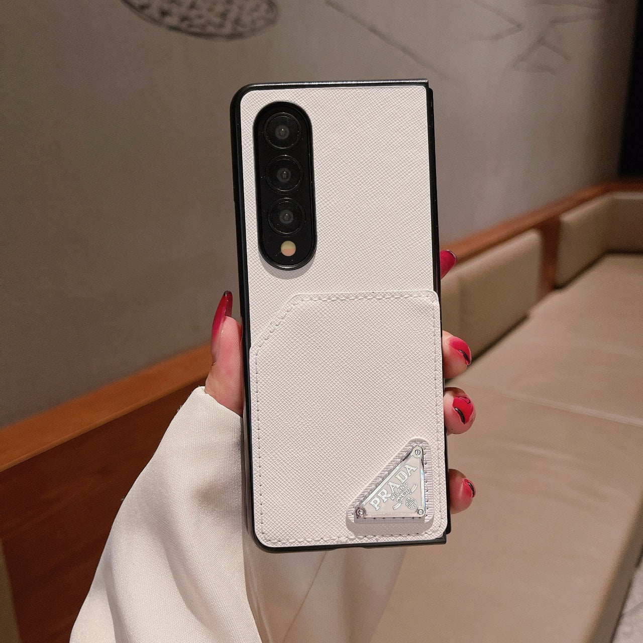 Fashion Triangle Logo Leather Card Holder Fold Case