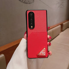 Fashion Triangle Logo Leather Card Holder Fold Case
