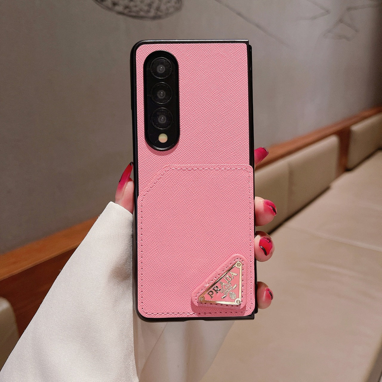 Fashion Triangle Logo Leather Card Holder Fold Case
