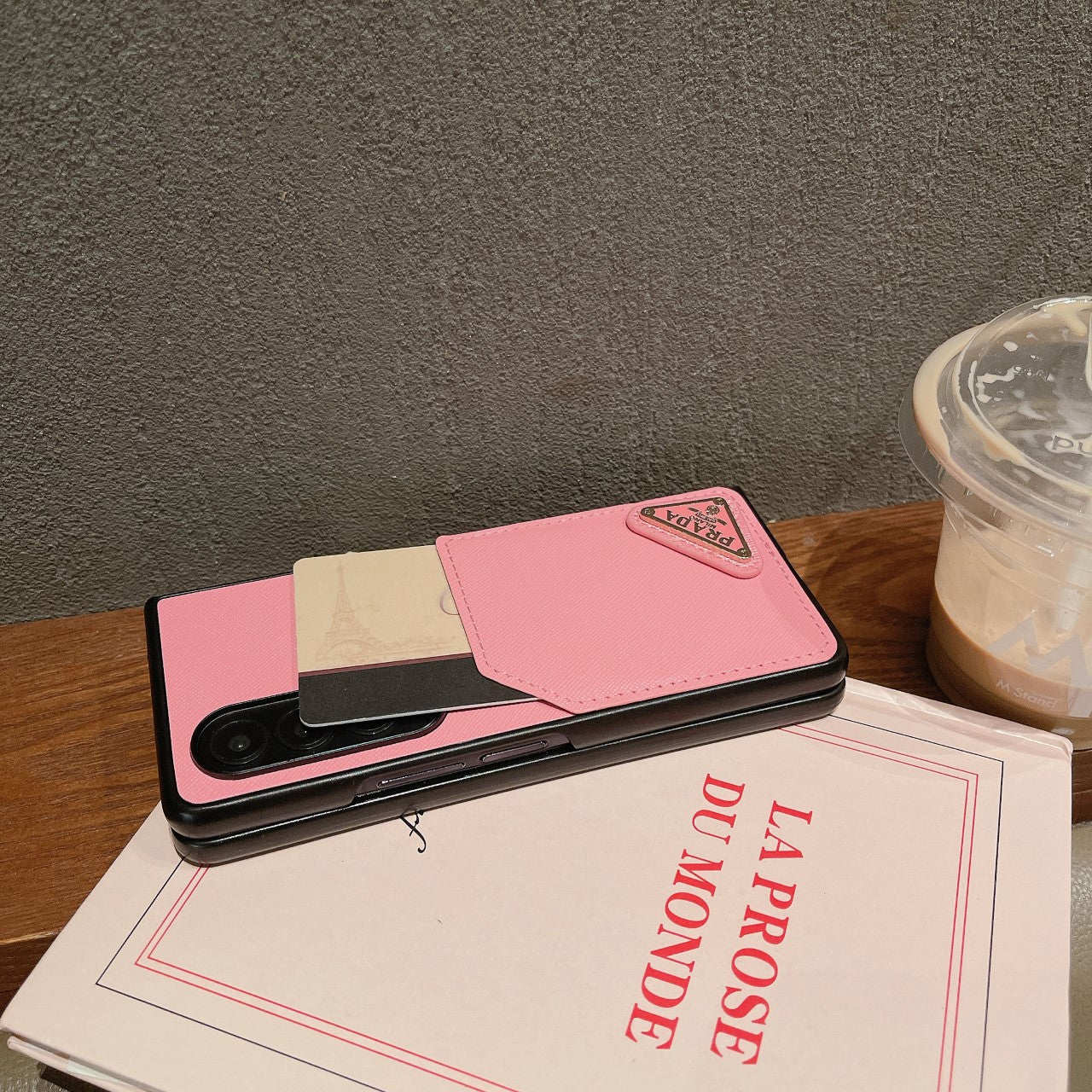 Fashion Triangle Logo Leather Card Holder Fold Case