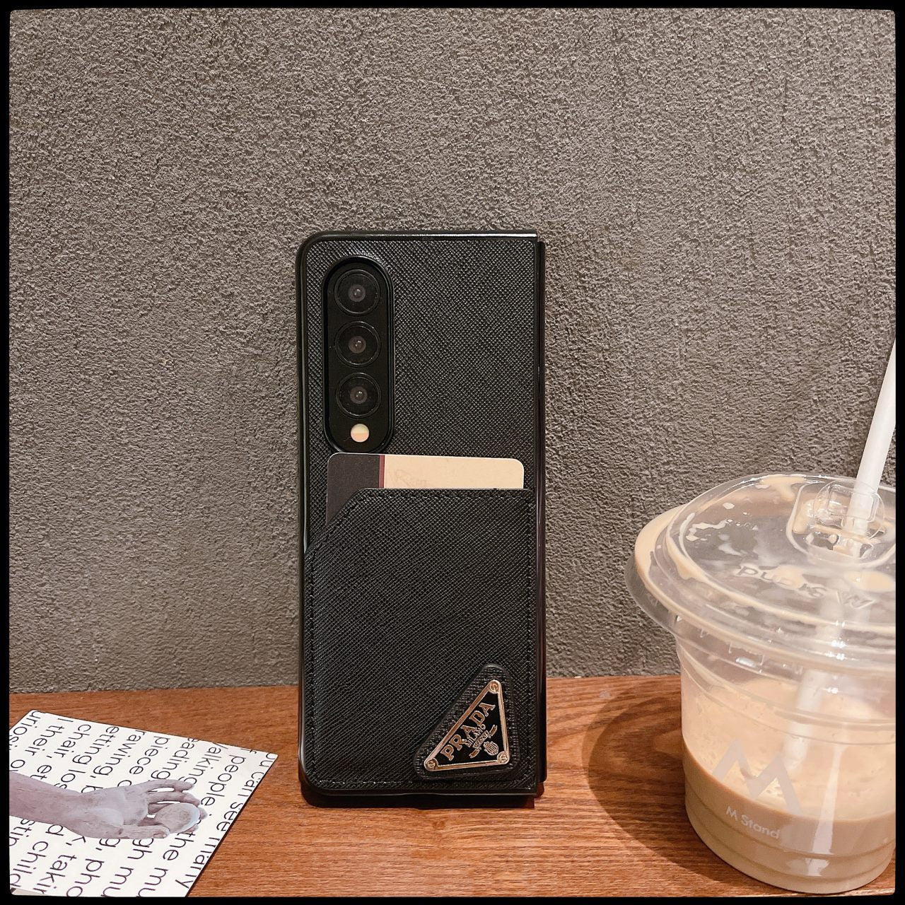 Fashion Triangle Logo Leather Card Holder Fold Case
