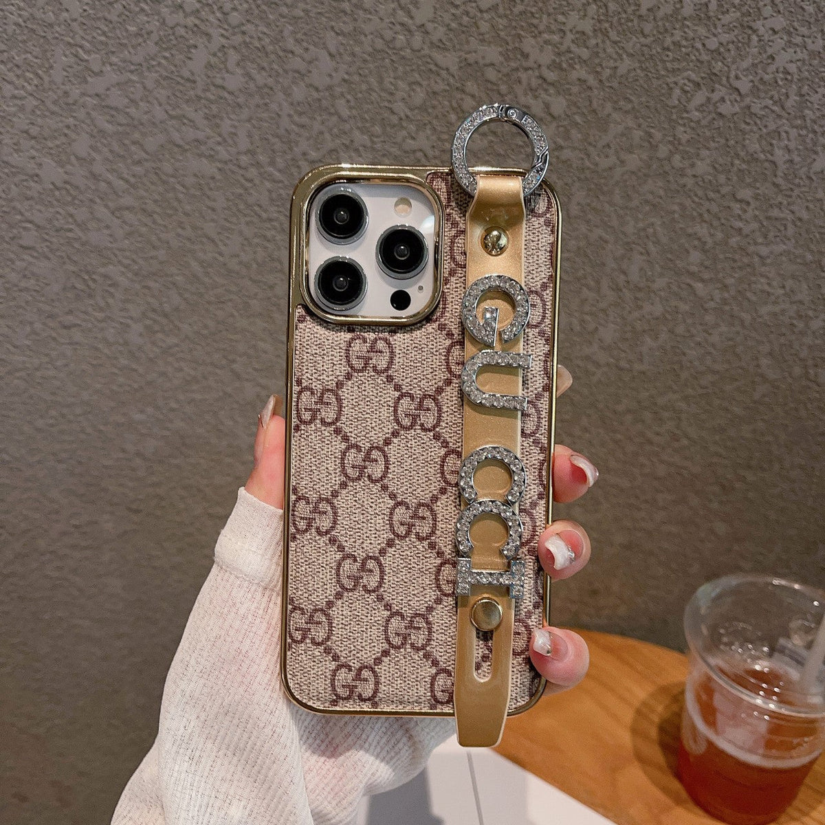 Luxury Rhinestone Letters Wristband iPhone Case