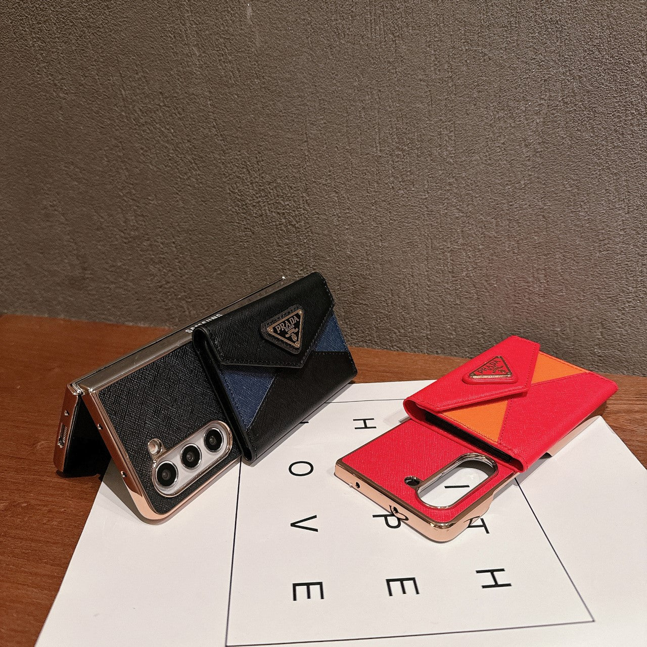 Luxury color matching leather card holder Fold Case
