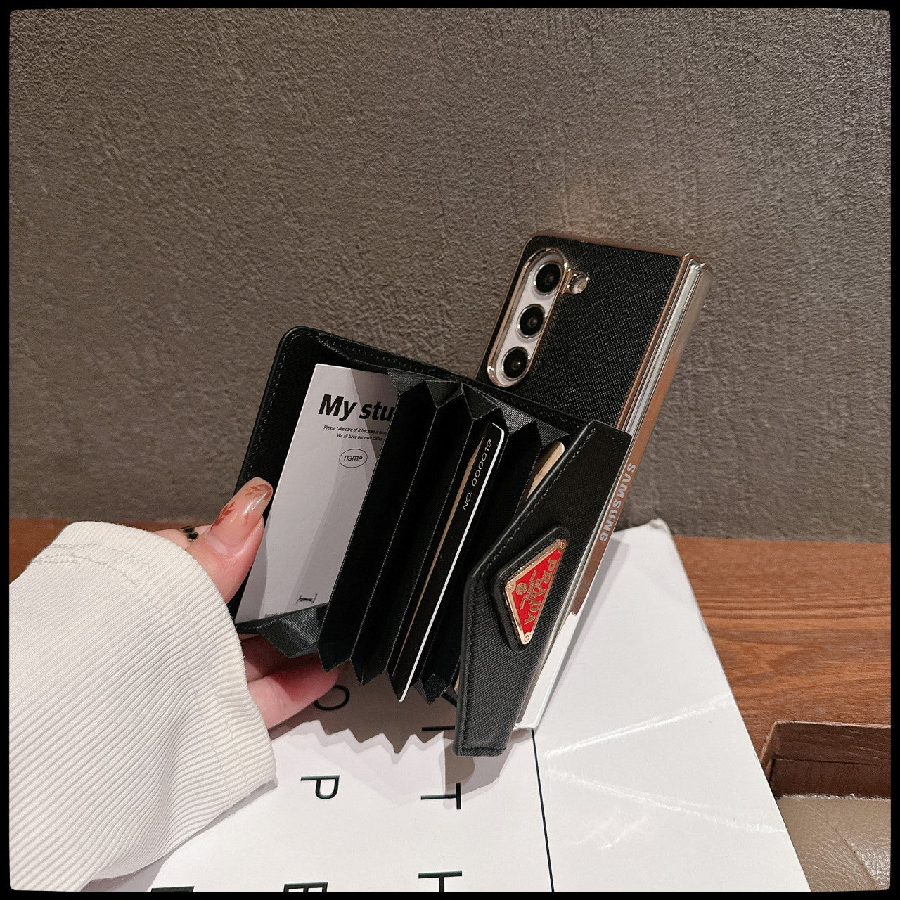 Luxury color matching leather card holder Fold Case