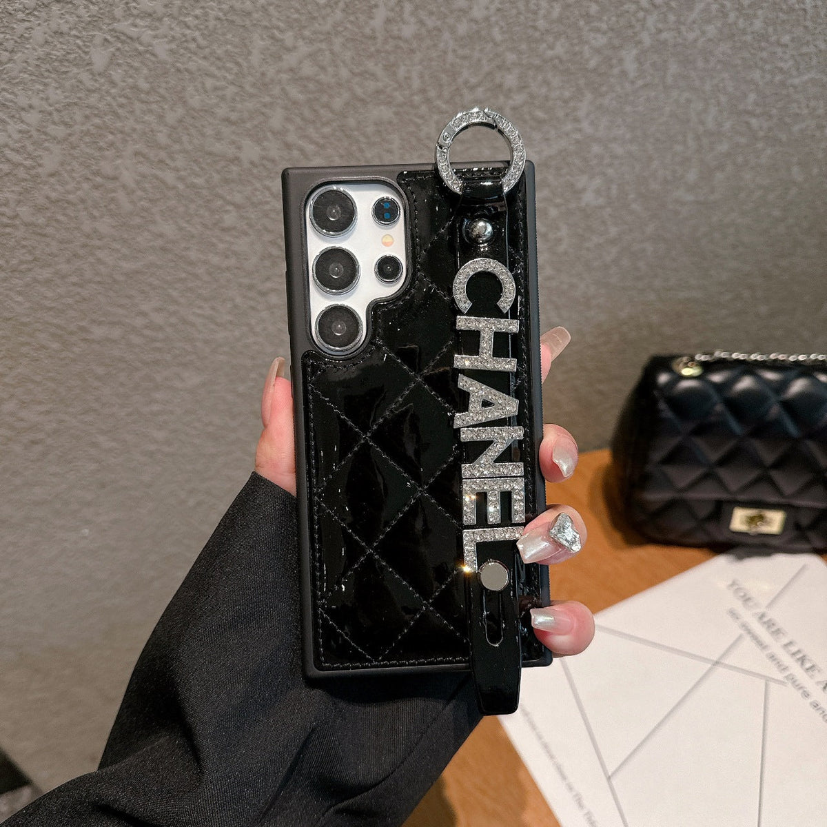 Patent Leather Diamond Letters Wristband Samsung Case