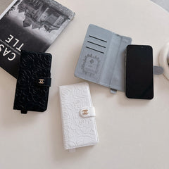 Camellia Wrist Strap Magnetic Leather Card Case
