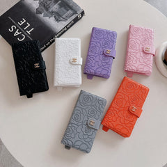 Camellia Wrist Strap Magnetic Leather Card Case