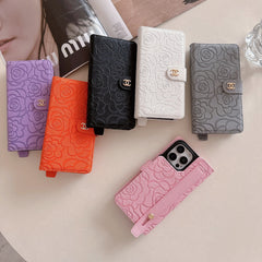 Camellia Wrist Strap Magnetic Leather Card Case