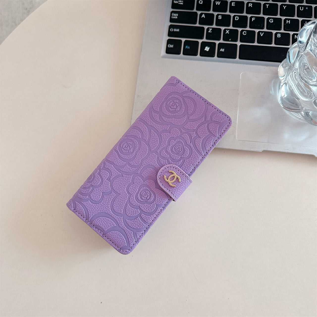 Camellia Wrist Strap Magnetic Leather Fold Case