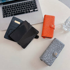 Camellia Wrist Strap Magnetic Leather Fold Case