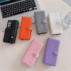 Camellia Wrist Strap Magnetic Leather Fold Case