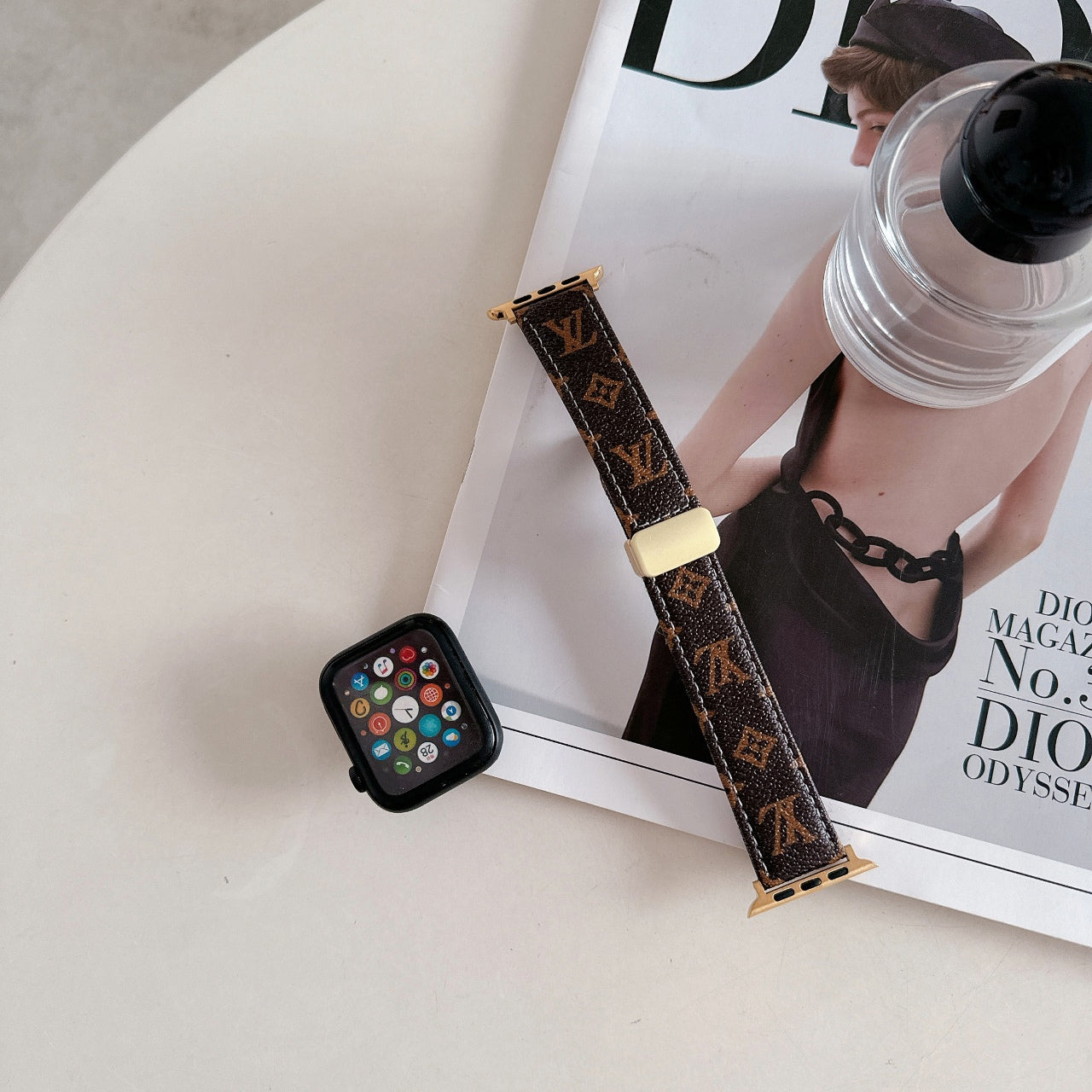 Leather Embossed Metal Buckle Strap