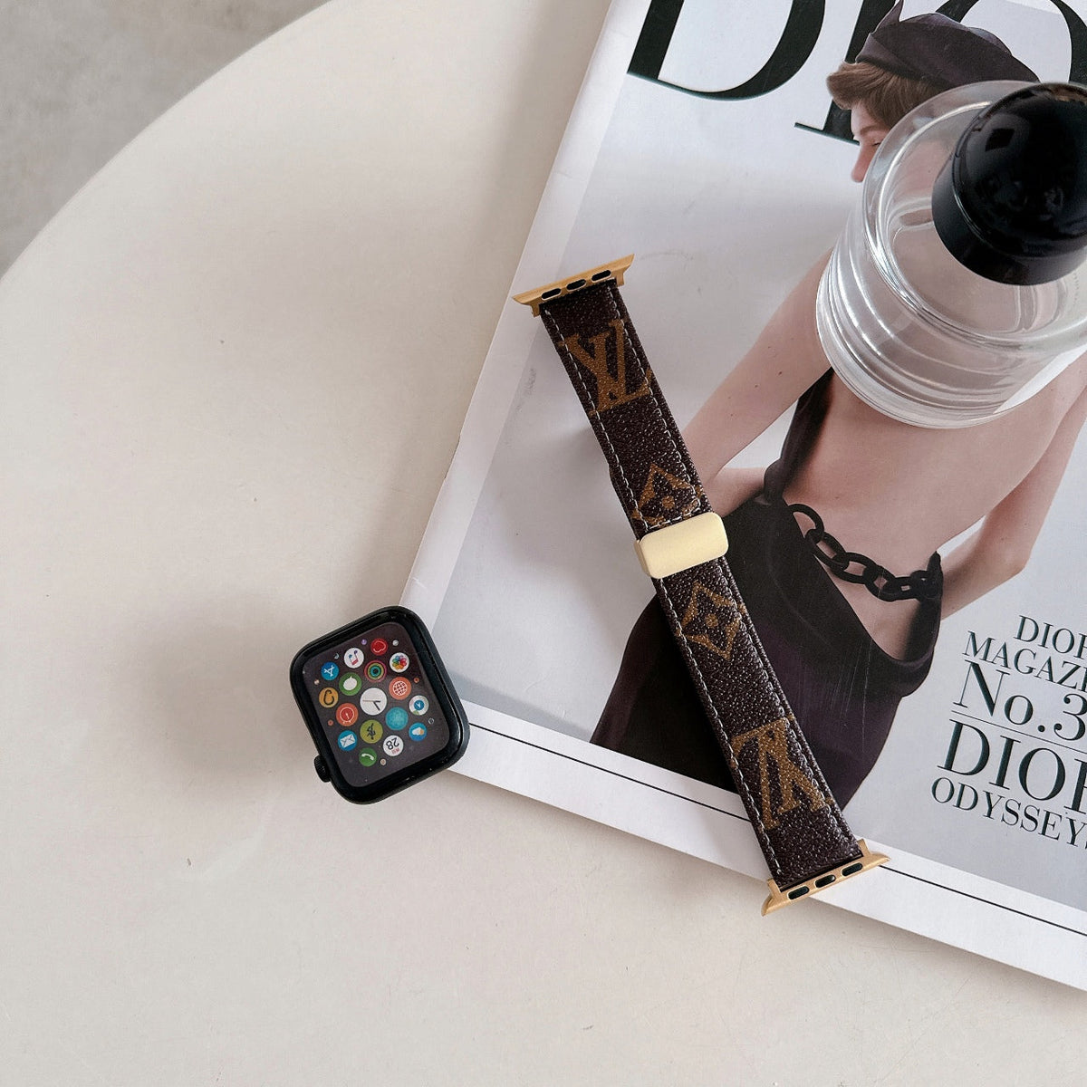 Leather Embossed Metal Buckle Strap